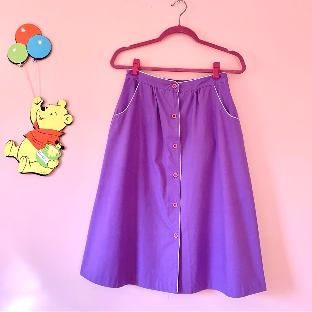 vintage 80s does 50s waitress style lavender purple button down a-line skirt S/M